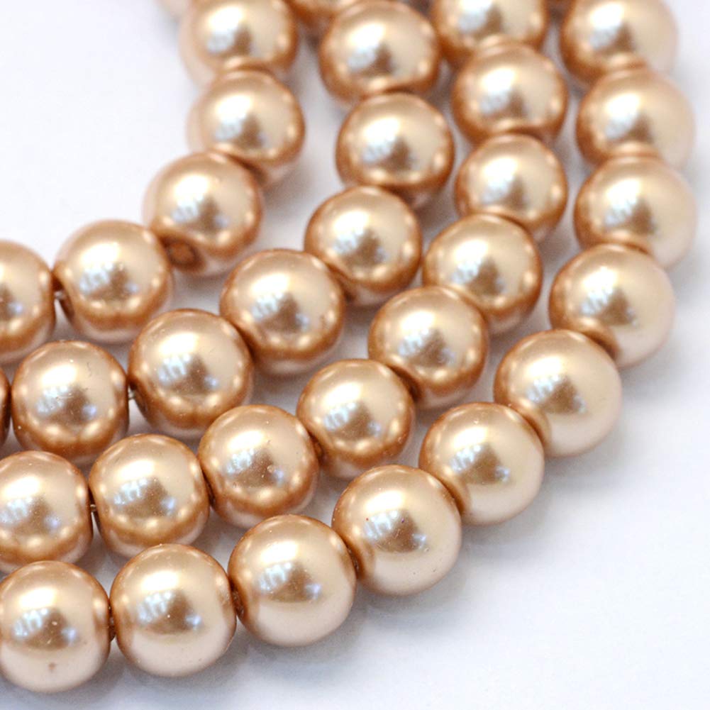 KISSITTY 105pcs/strand Burly Wood Satin Luster Glass Round Pearl Spacer Bead Loose Beads 8mm for DIY Jewelry Craft Making 31.4"