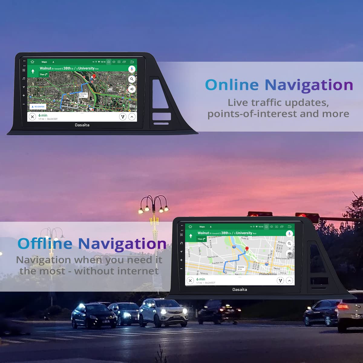 Dasaita 9" Android 10.0 Single Din Car Radio Sat Nav for Toyota CHR