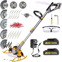 Cordless Grass Strimmer/Edger, 2 x 2.0Ah Battery and Fast Charger, 90° Head pivots, with Auxiliary wheels, 5x Nylon Blades, 2x Metal Blades, 2 x saw blade, For Garden brush cutter Grass Trimmers