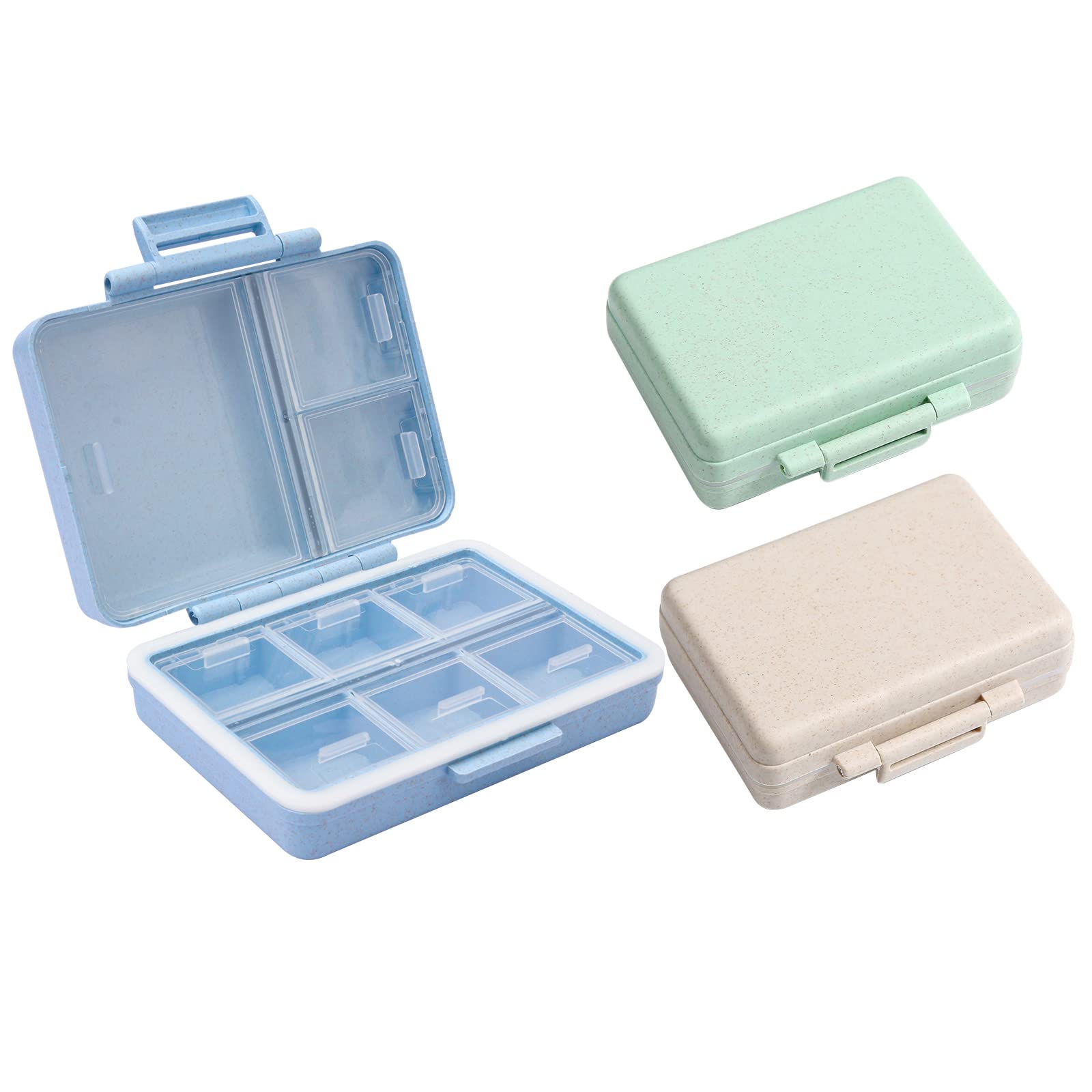 3 Pack 9 Compartments Travel Pill Box Organizer Small Pill for Purse Daily Pill Case Portable Moisture Proof Medicine Vitamin Holder Container (Blue+Green+Khaki)