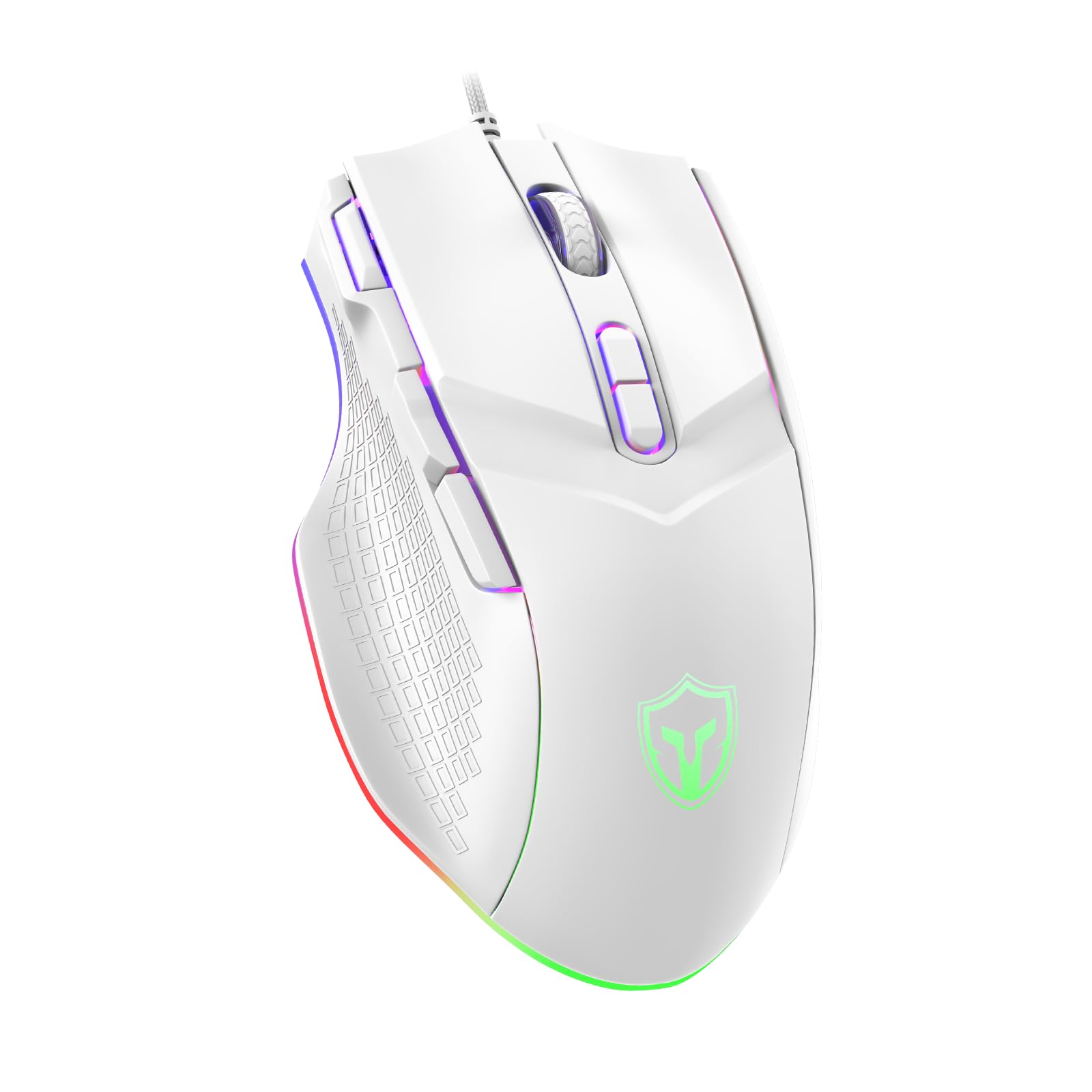 LEWENTECH Gaming Mouse 6 Adjustable DPI Up to 7200 Wired PC Gaming Mouse 8 Programmable Buttons 13 Adjustable RGB LED Modes 1.5 M Drag-Free Paracord Ergonomic Mouse Windows/PC/Mac/Laptop (White)