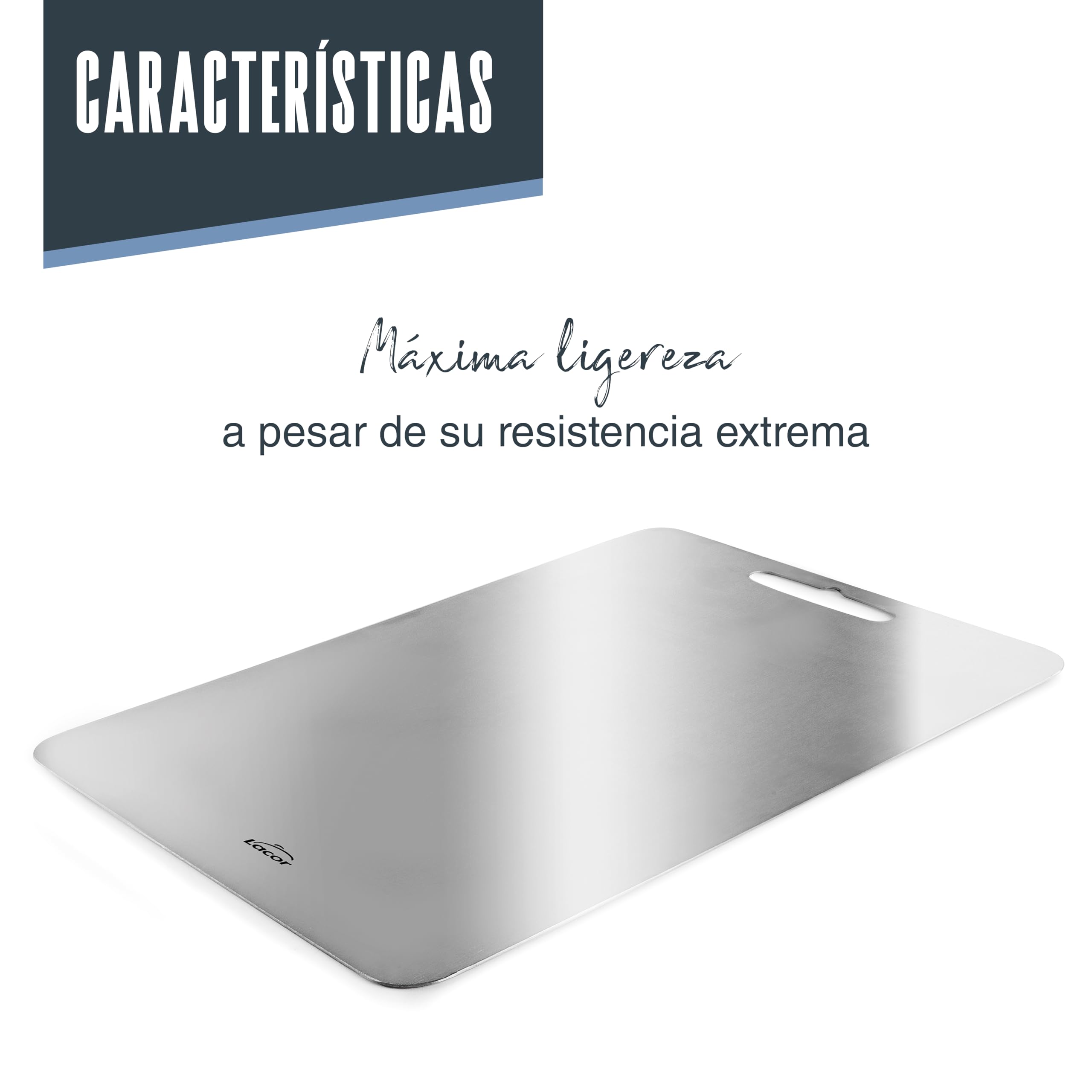 Lacor - 60773 - Tabla de Cortar Titanium, Titanio Puro 99%, 25 x 36 cm, Reversible, Higiénica, Alta Resistencia al Corte y al Calor, con Orificio para Colgar