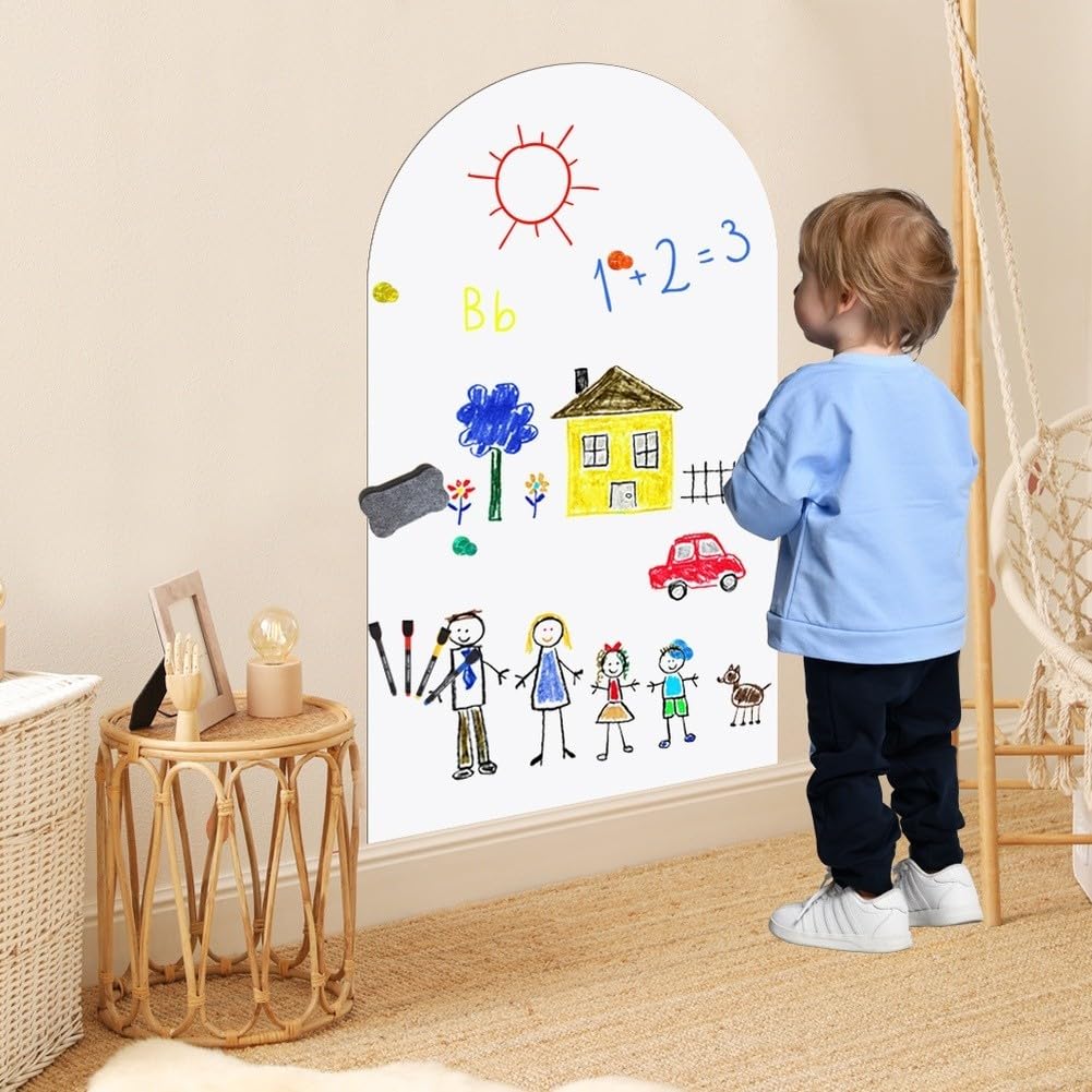 Zilimontt Tableau noir magnétique autocollant mural pour enfants, tableau à dessin créatif avec autocollant magnétique, craie colorée et chiffon pour salle de jeux, chambre d'enfant, salle de classe