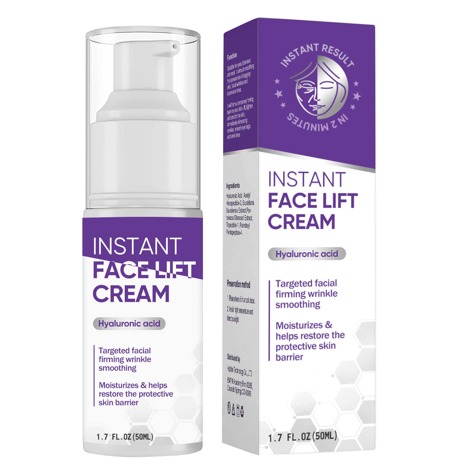 Instant Face Lift Cream, Face Cream Lift Skin, Immediately Smooth Out Wrinkles and Smile Line For Eyes, Forehead and Neck, 60ML