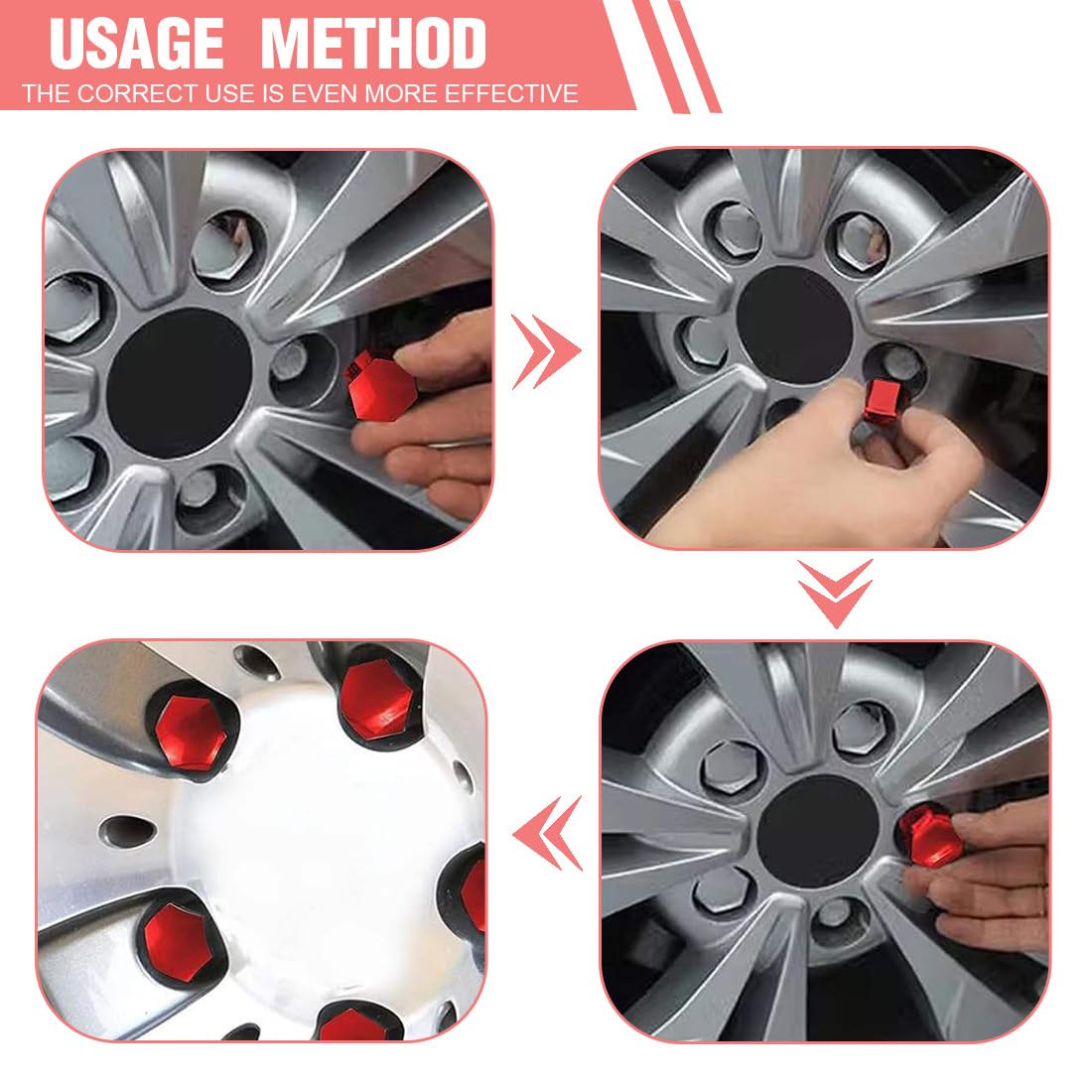 20 Pezzi Copri Dadi Ruota 17Mm Copridado Bullone Ruota Copri Dado Esagonale Per Pneumatici Con Set Di Strumenti Di Rimozione Per Auto Rosso