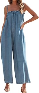 Women's Playsuits Women's Loose Fitting High Waisted Fashionable Suspender Denim Jumpsuit Slimming Wide Leg Pants with Cropped Casual Straps Womens Jumper