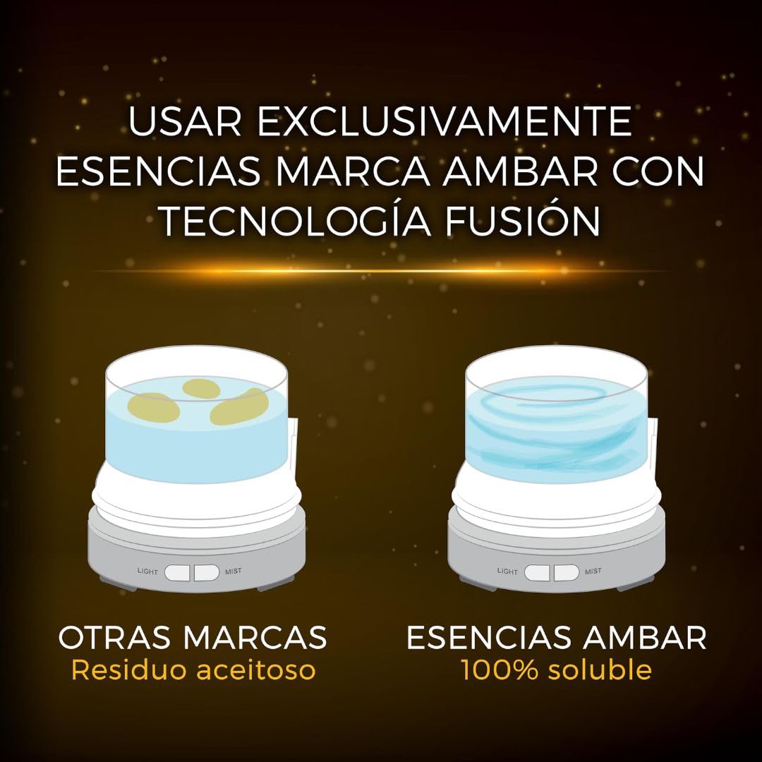Umidificatore di essenza e diffusore di aromi con luce LED ambrata Profumi + essenza 50 ml. A Scelta - Aromaterapia - Ideale per casa, ufficio e camera da letto (Lavanda)