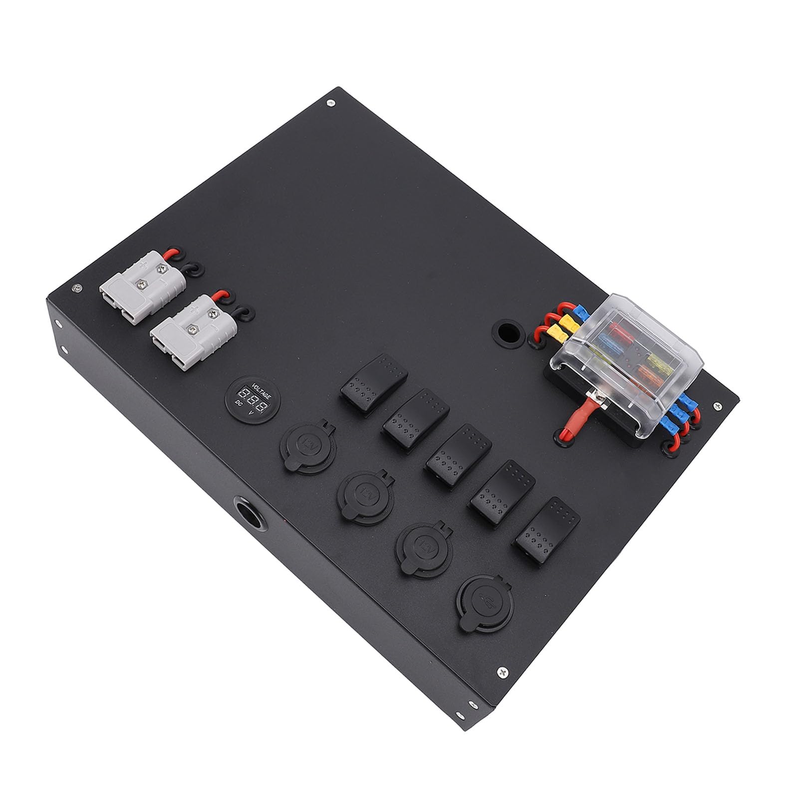 Keenso Skrzynka Kontrolna Zasilania Akumulatorowego, DC 12 V 24 V Centrum Dystrybucji Zasilania Kempingowego z Woltomierzem Przełącznikowym Gniazdo Zapalniczki Wyjście USB, do