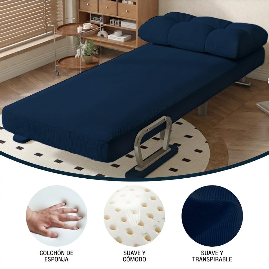 Fabulcozy - Poltrona letto convertibile a 1 posto – Ottimo comfort, rimovibile con cuscino, braccioli e piedi in metallo (Blu)