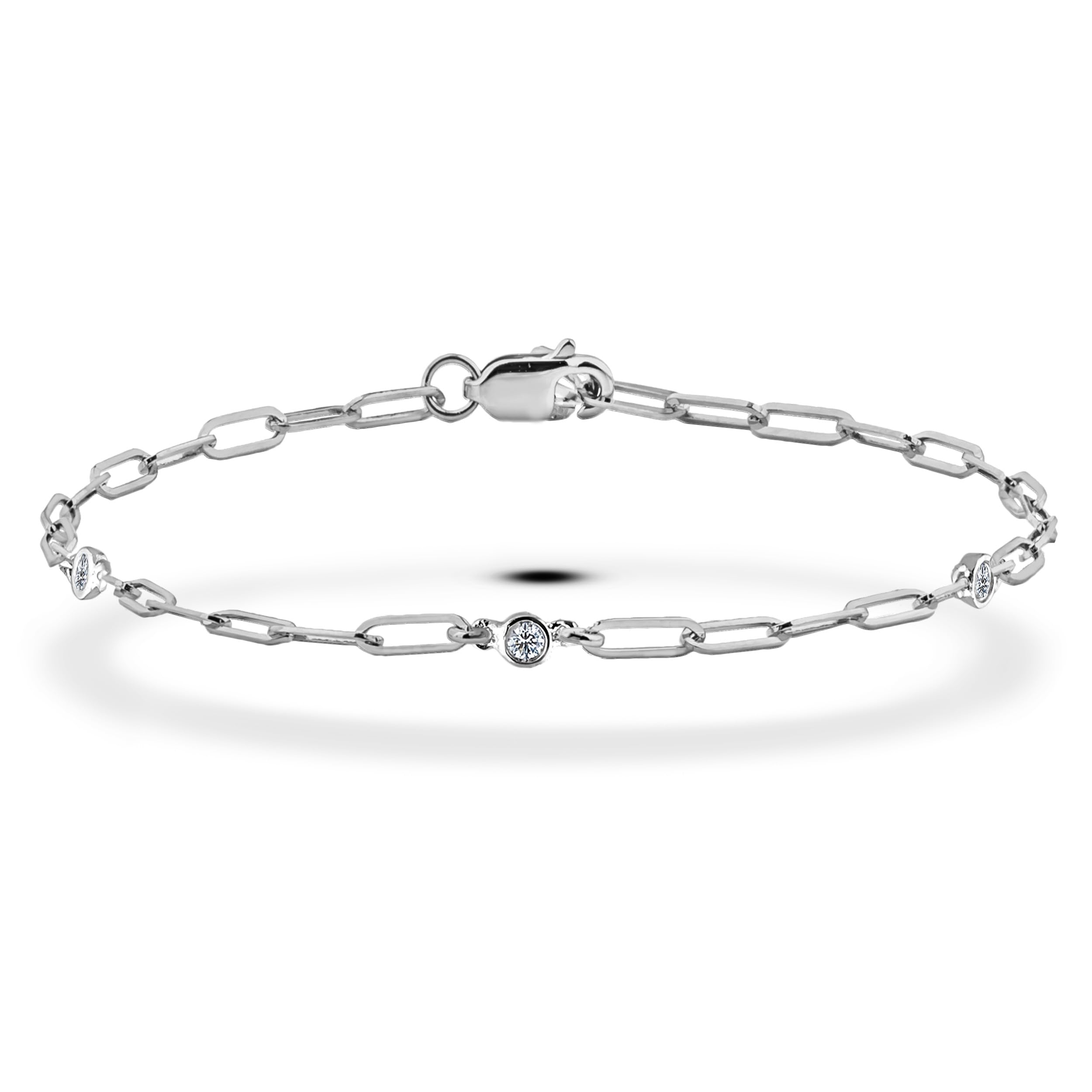 Polar Light Signature Canadian Diamond Charm Bracelet in .925 Sterling Silver - Choice of Rolo or Paperclip Style Chain