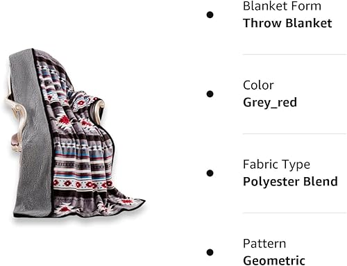 Miniatura 7 de Southwest Design - Manta con forro de sherpa de 50 x 60 pulgadas (gris_rojo)