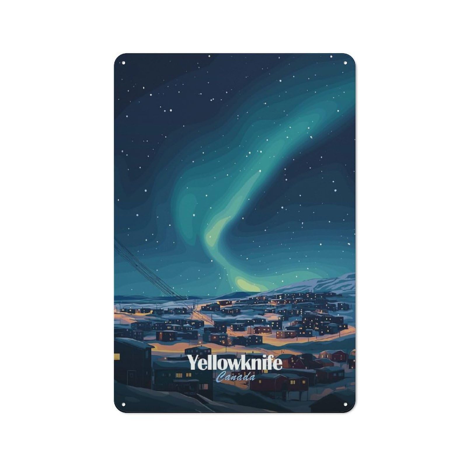 Metal Wall Plaque with Yellowknife Aurora Borealis Design 30x20cm, Retro Room Wall Plaque for Home, Shop, Pub Or Studio Wall