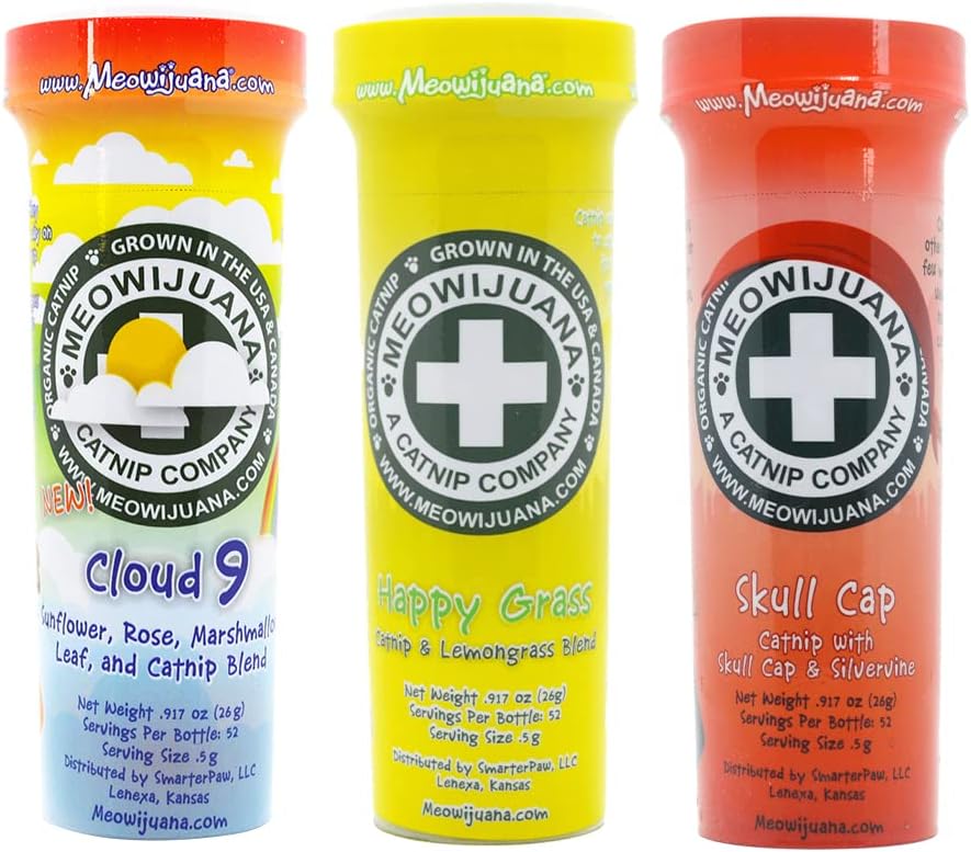 MeowijuanaCatnip Bundles | Organic | High Potency Cat Treats | Perfect for Cat Toys | Grown in The USA | Feline and Cat Lover Approved (Cloud 9 Catnip Bottle Bundle)