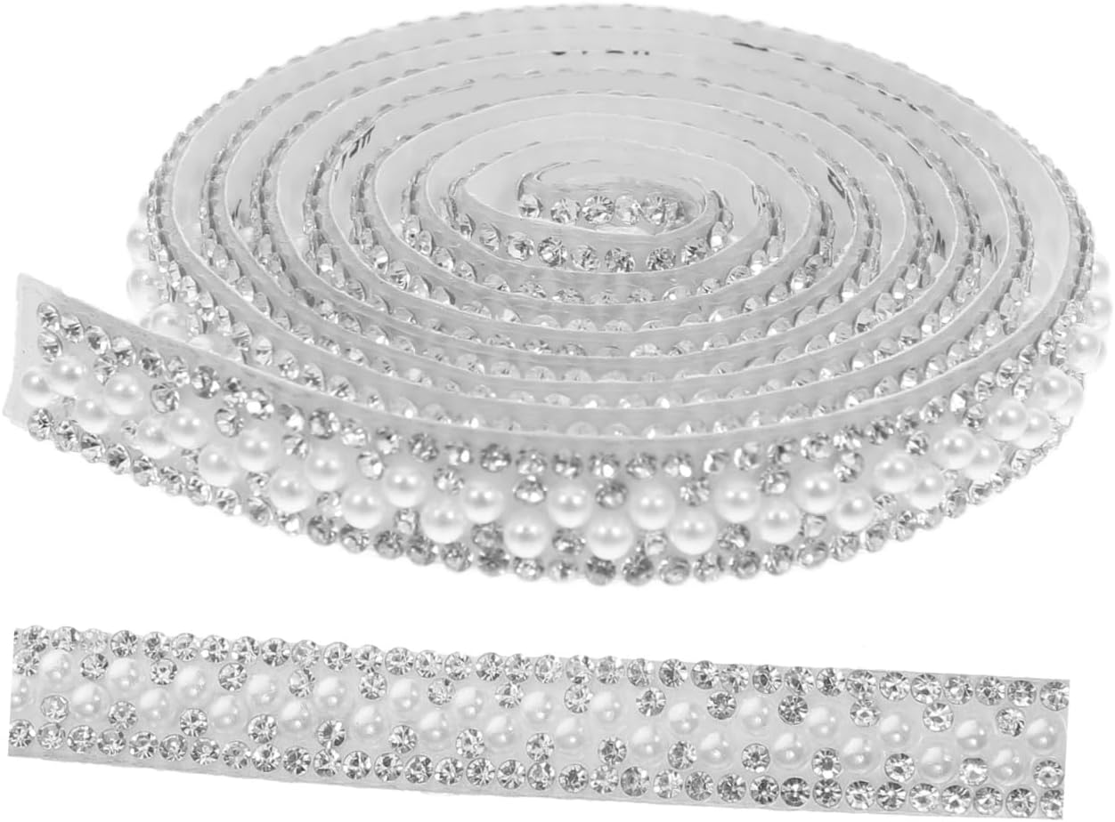 Bling Rhinestone Strips Simulated Pearls Blind Ribbon Easy Peel Stick Adhesive for Clothing Decor