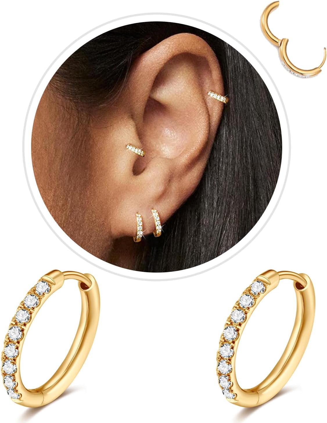 Small Hoop Earrings for Women Men,316L Surgical Steel Hinge Huggie Hoop Earrings fit Cartilage Helix Tragus Sung Conch 1st Lobe Hole Earlobe Lightweight Hypoallergenic Earrings