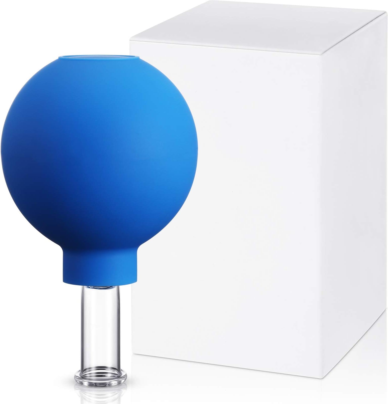 Nuanchu Facial Cupping Cup Blue Glass Face Cup Silicone Cupping Massage Vacuum Suction Mug for Body Face Leg Arm Back Shoulder Muscle and Joint Pain(0.35 Inch Diameter)