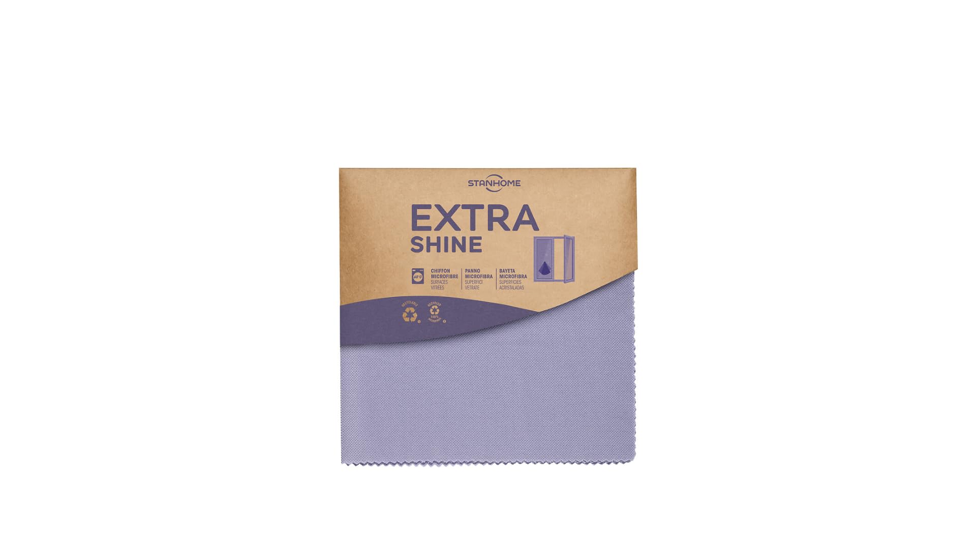 Chiffon Microfibre EXTRA SHINE 40x40 Cm - Pour Vitres, Miroirs, Surfaces Vitrées, Lavable 100 Fois