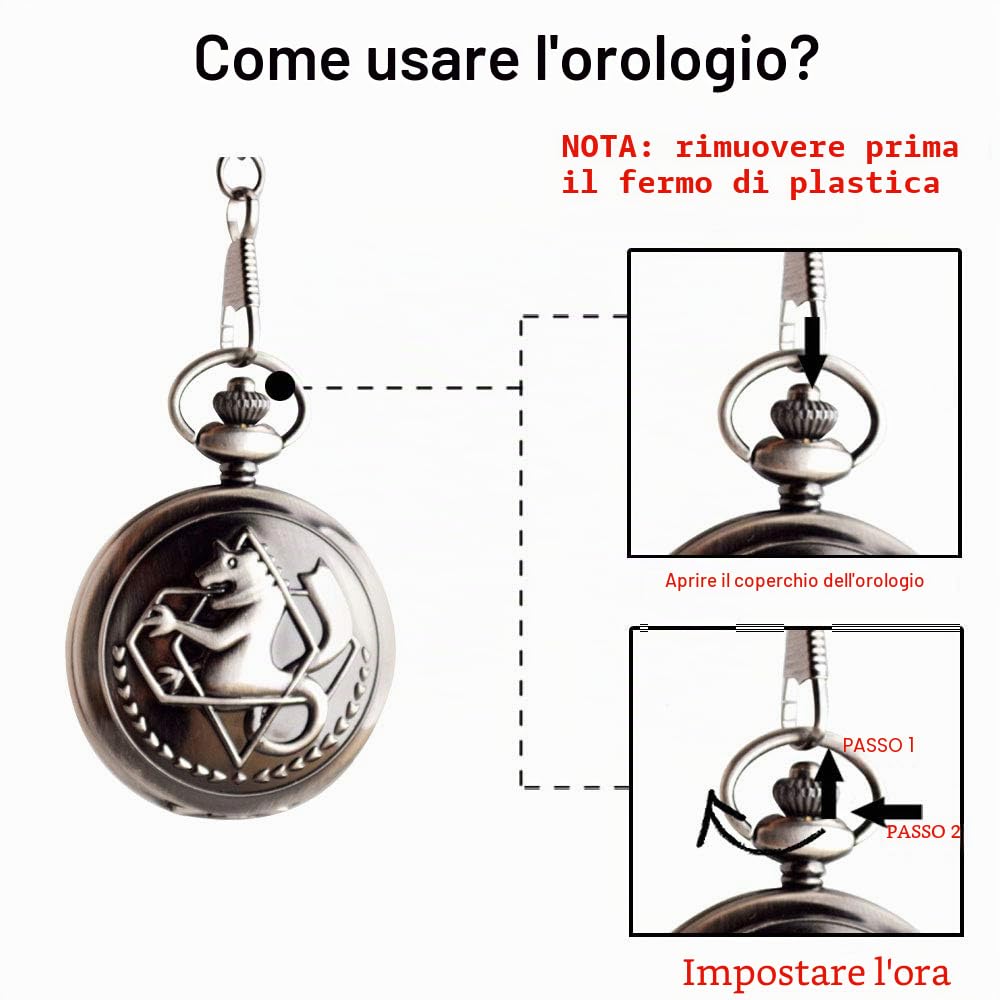 BOSHIYA Fullmetal Alchemist - Orologio da tasca con catena, vintage, al quarzo, da uomo, motivo: anime Edward Elric FMA Cosplay accessori con confezione regalo