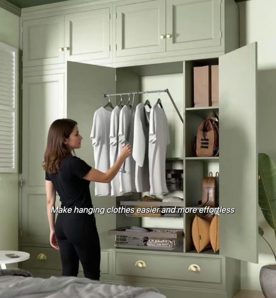 brand Wardrobe lift clothes rack,Pull Down Closet Rod for Hanging Clothes, Retractable Wardrobe Hanger for Cabinet, Aluminium alloy Tubing with Plastic Housing (BLACK, MEDIUM:66-89CM/26-35IN)