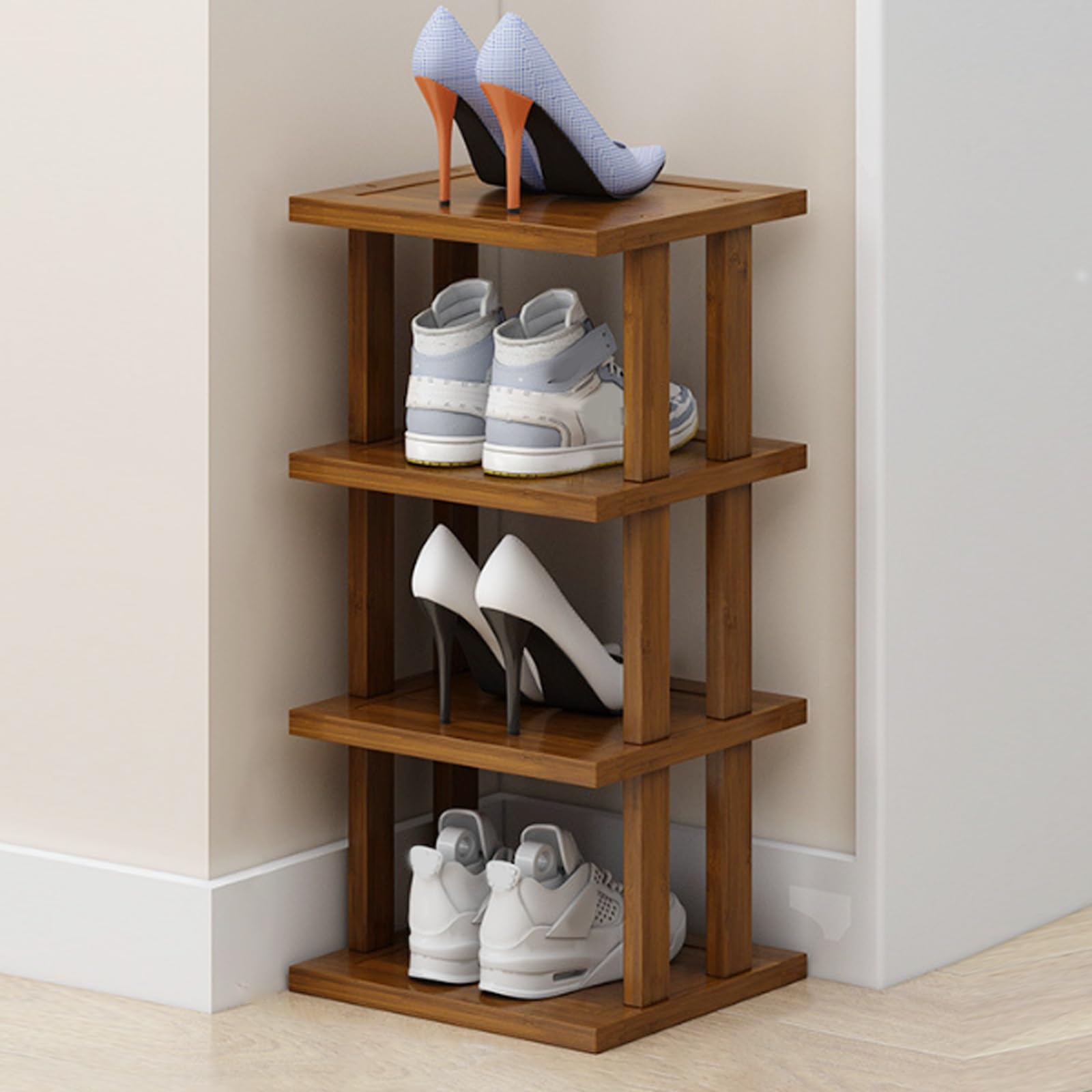 Étagère à chaussures en bambou empilable petit espace