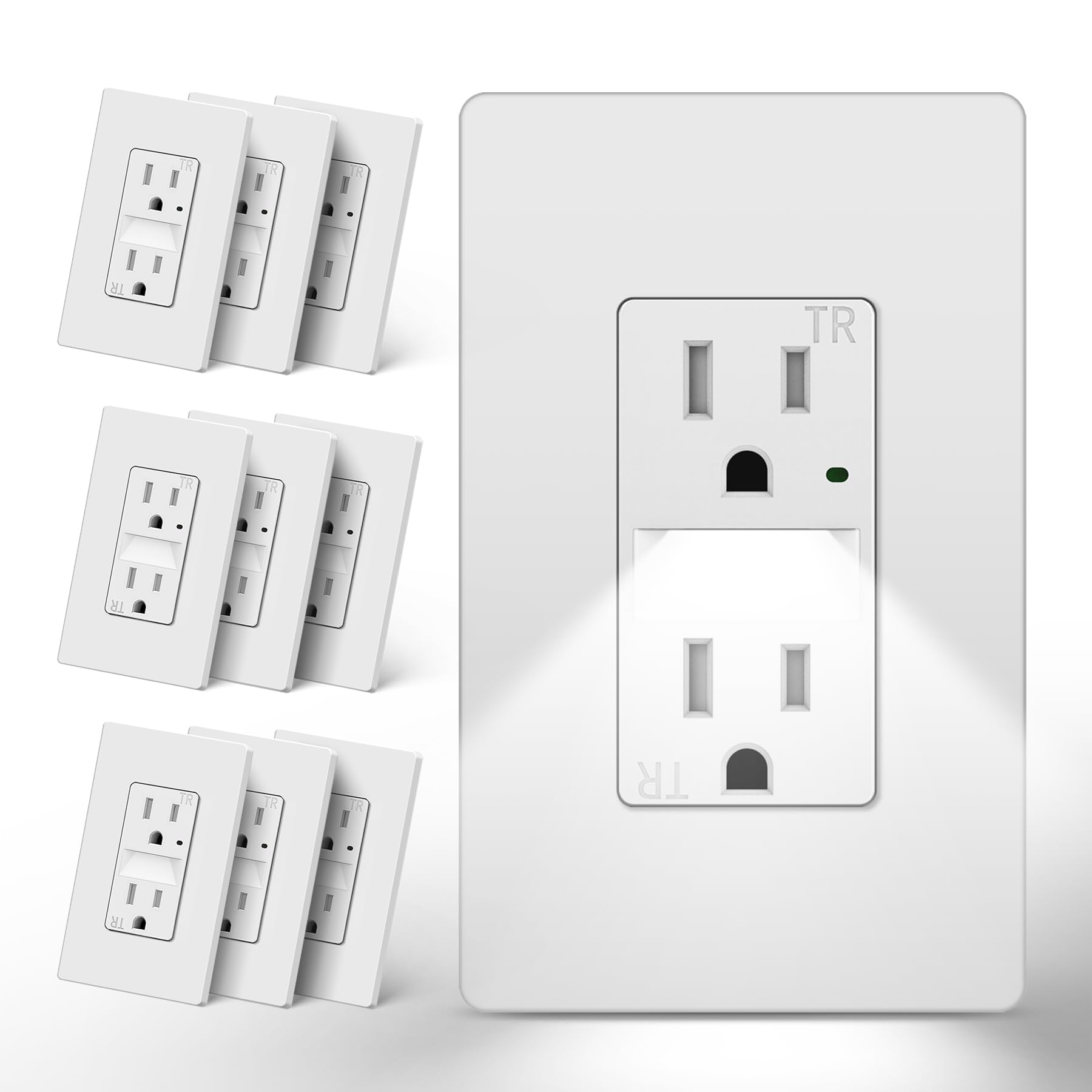 Photo 1 of CML 10-Pack 15 Amp Outlet with LED Night Light for Hallway & Bathroom