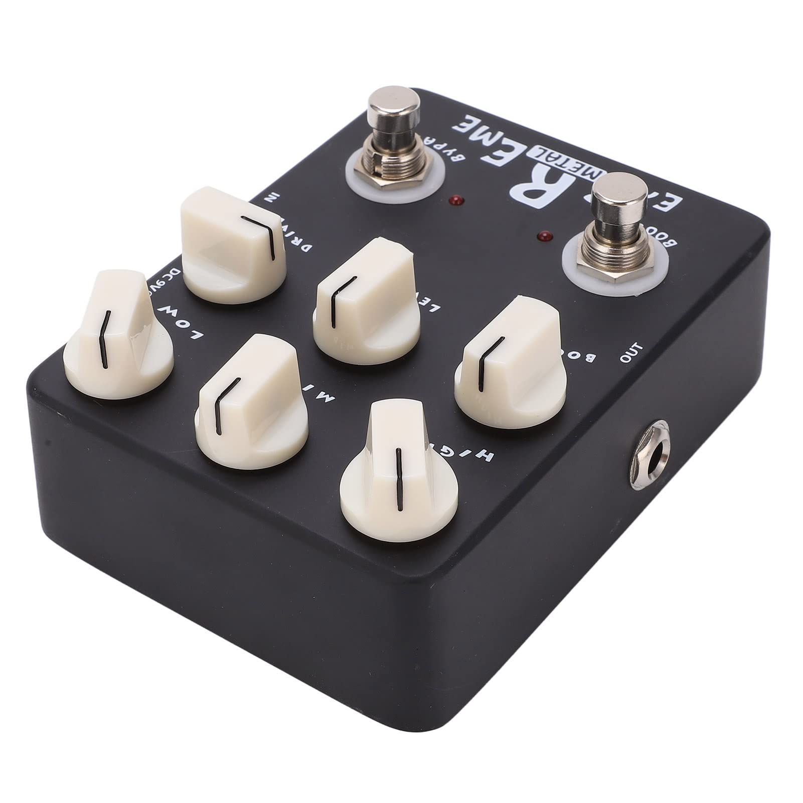 Pedale Effetto Distorsione in Metallo con Equalizzatore a 3 Bande e Controllo del Guadagno per Chitarra Elettrica Black Metal