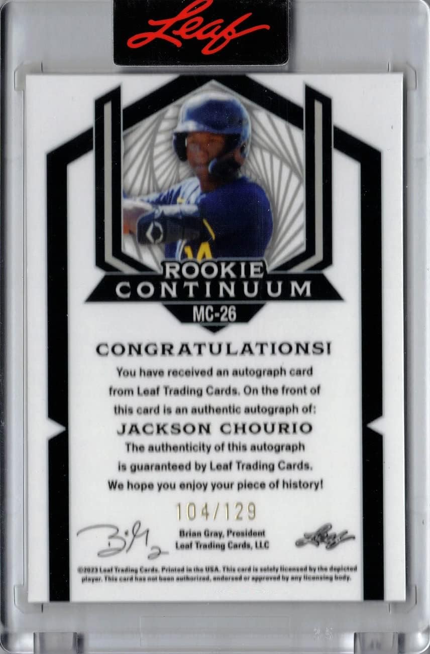 2023 Leaf Metal Rookie Continuum #MC-26 Jackson Chourio Certified Autograph Baseball Card - Only 129 made!