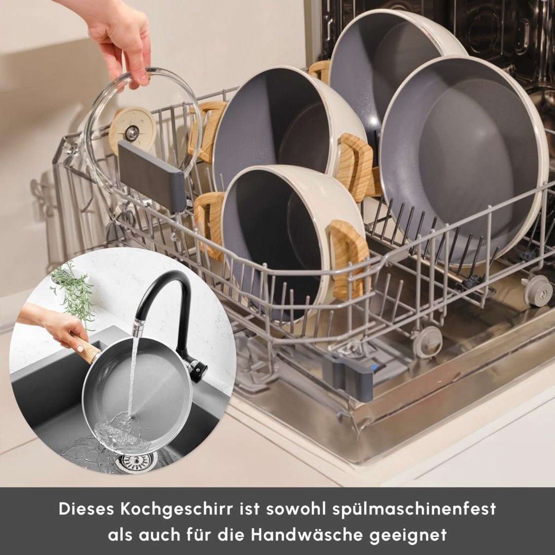 Karaca Swiss Crystal Casserole Dish with Lid - Non-Stick Pots - Large Casserole Pot 26 cm - PFAS-Free, Dishwasher Safe, Induction Hob Compatible Cookware - (Cream, 2.9 Lt)
