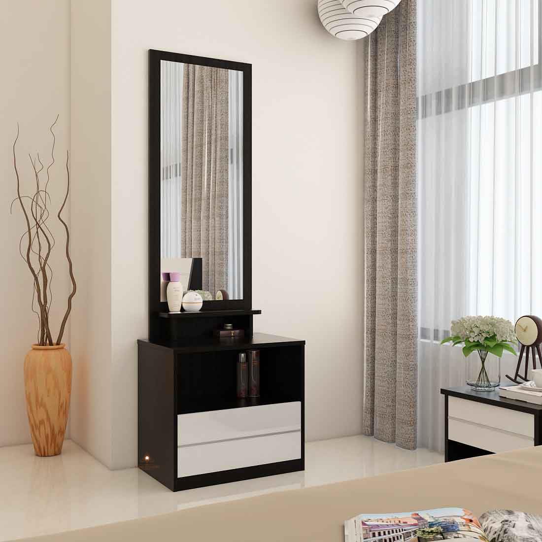 ABBAJI INTERIORS Engineered Wood Dressing Table with 2 Shelves and 2 Drawer (Dark Brown)-image-44