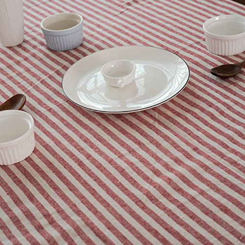 meioro Tablecloths Striped Tassel Table Cloth Rectangular Tablecloth Cotton Linen Table Cover Suitable for Home Kitchen Decoration (Red/White Stripes - Image 3