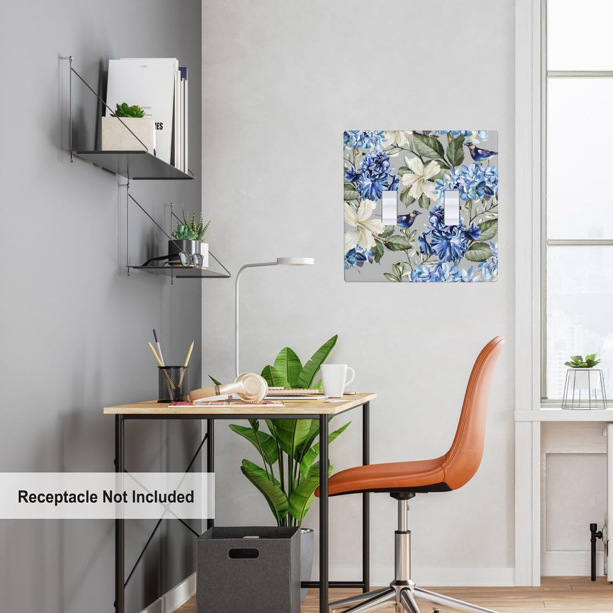 Blue Floral Double Toggle Light Switch Cover Spring Summer Hydrangea Hibiscus Flowers Green Leaf 2 Gang Wall Plate Decorative Faceplate Electrical Switchplate Bathroom Bedroom