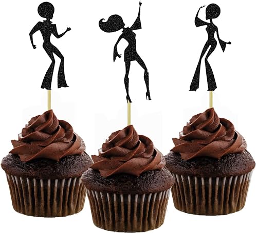 Morndew 24 piezas de decoración de magdalenas de los años 70 para baile de discoteca y música fiesta de cumpleaños boda fiesta