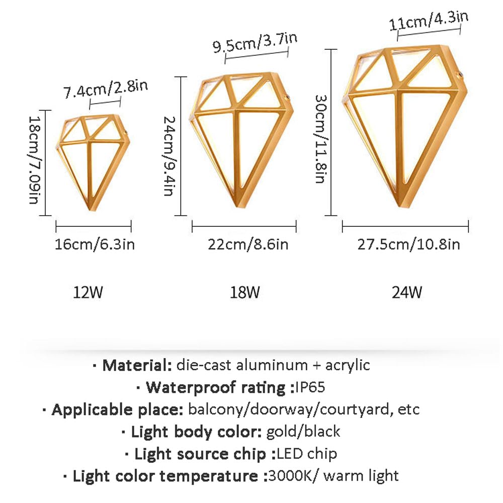 Ściana LED Walka wewnętrzna nowoczesna sconce czarne/złote światła aluminiowe wodoodporne diament