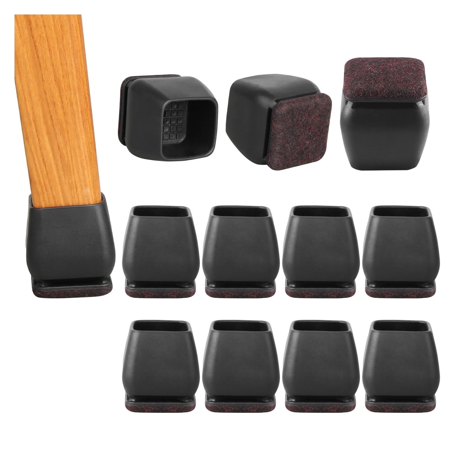 Tapones de silicona para patas de sillas, Protectores de patas silla silicona y fieltro, paquete 16 tamaños múltiples, cuadrados, redondos, multicolores(Square 27-35mm)