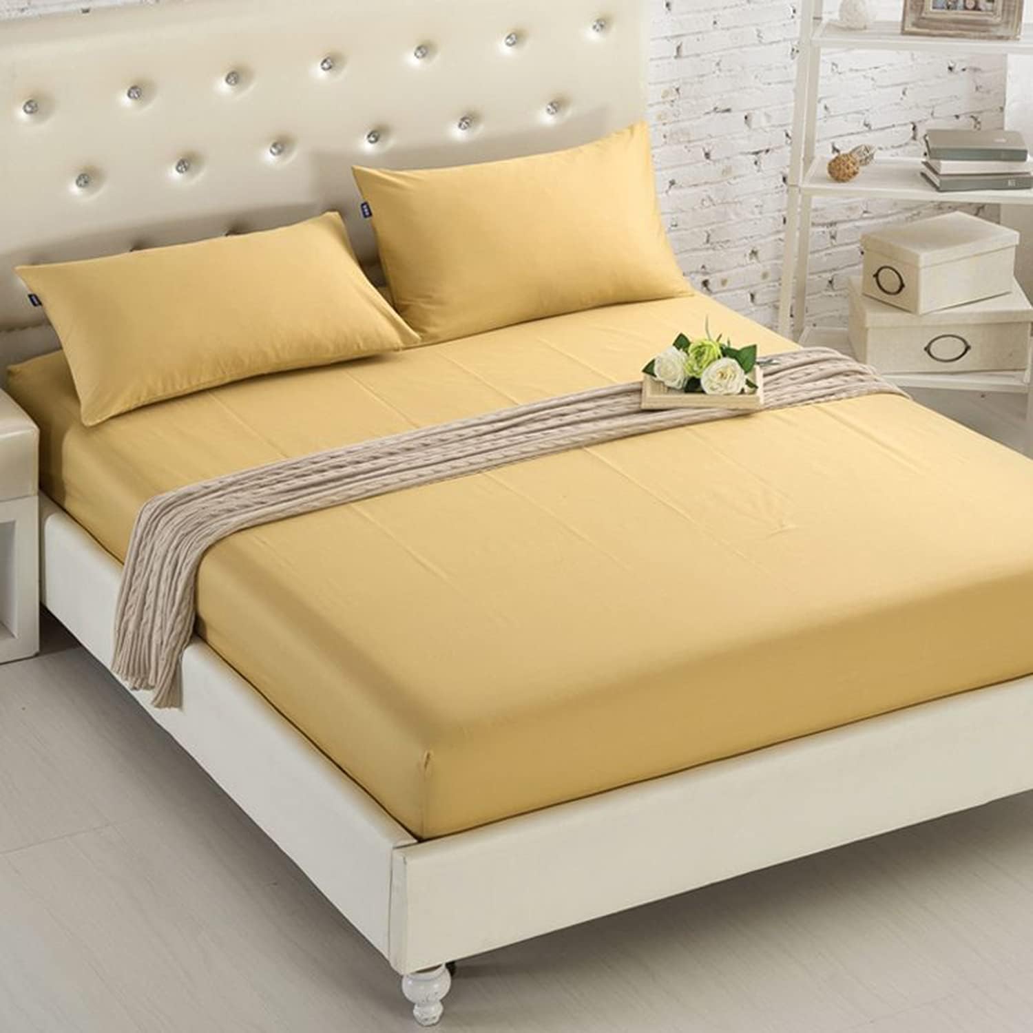 House of Quirk Fitted Sheet Bed Sheets 20CM Extra Deep Pocket Sheets Soft and Breathable Machine Washable Fitted Bedding Sheets (Gold, King Size 70.8" x 78.7" Inch)