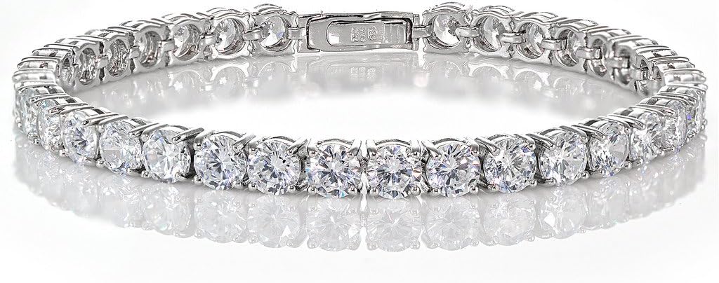 Hoops & Loops 925 Sterling Silver Sparkling 5mm Round-Cut Cubic Zirconia 5mm Round-Cut Tennis Bracelet for Women, 7.25'' Silver, Yellow Gold & Rose Gold