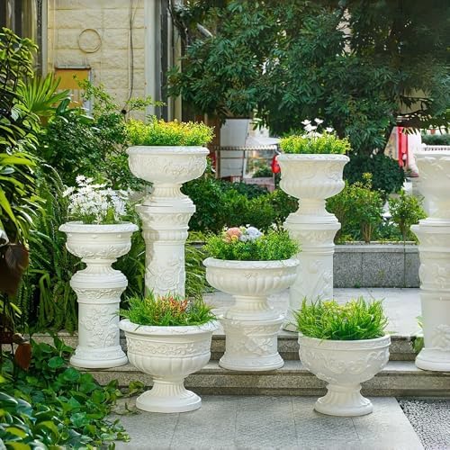 Garden Planter Urns, Elegant Magnesium Oxide Pedestal for Outdoors, Villas, Courtyards, Wedding Decorations, Retro Flower Pots and Stands