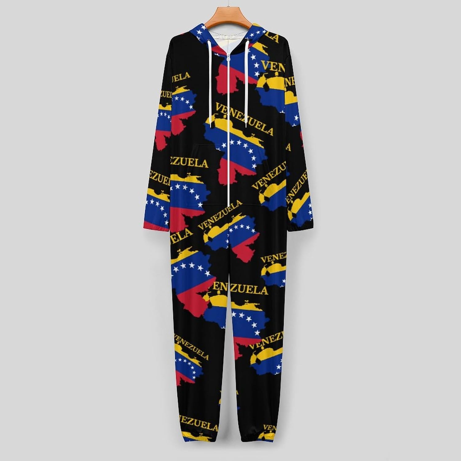 Venezuela Map Flag Adult Pajamas Onesie with Hood Pocket Jumpsuits One Piece Sleepwear