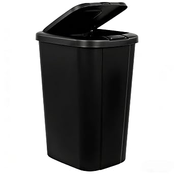 13.3 Gallon Trash Can, Touch Top Push Button Lid, Large Capacity Plastic Garbage Bin for Kitchen, Dining Room, Bedroom, Storage Room, Office Black