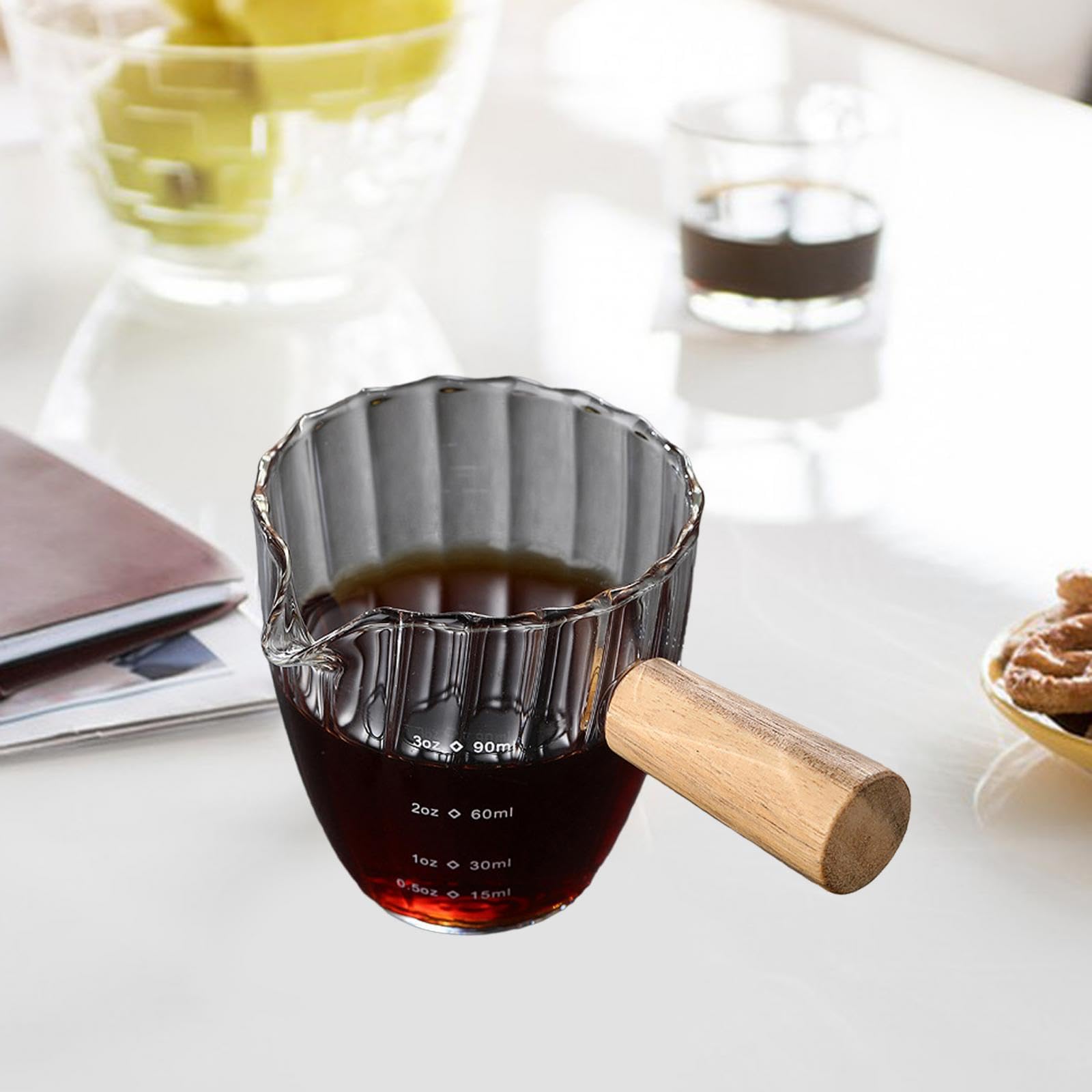 3 Misurini in Vetro Da 90 Ml, Brocca per Schiuma, Misurino per Caffè Espresso Trasparente