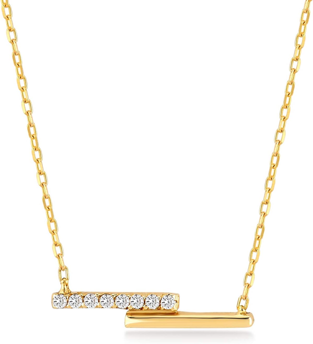 14k Real Gold 0,02 ct Diamond Horizontal Bar Pendant Necklace for Women, A Perfect Surprise Gift for Her, 18 inch