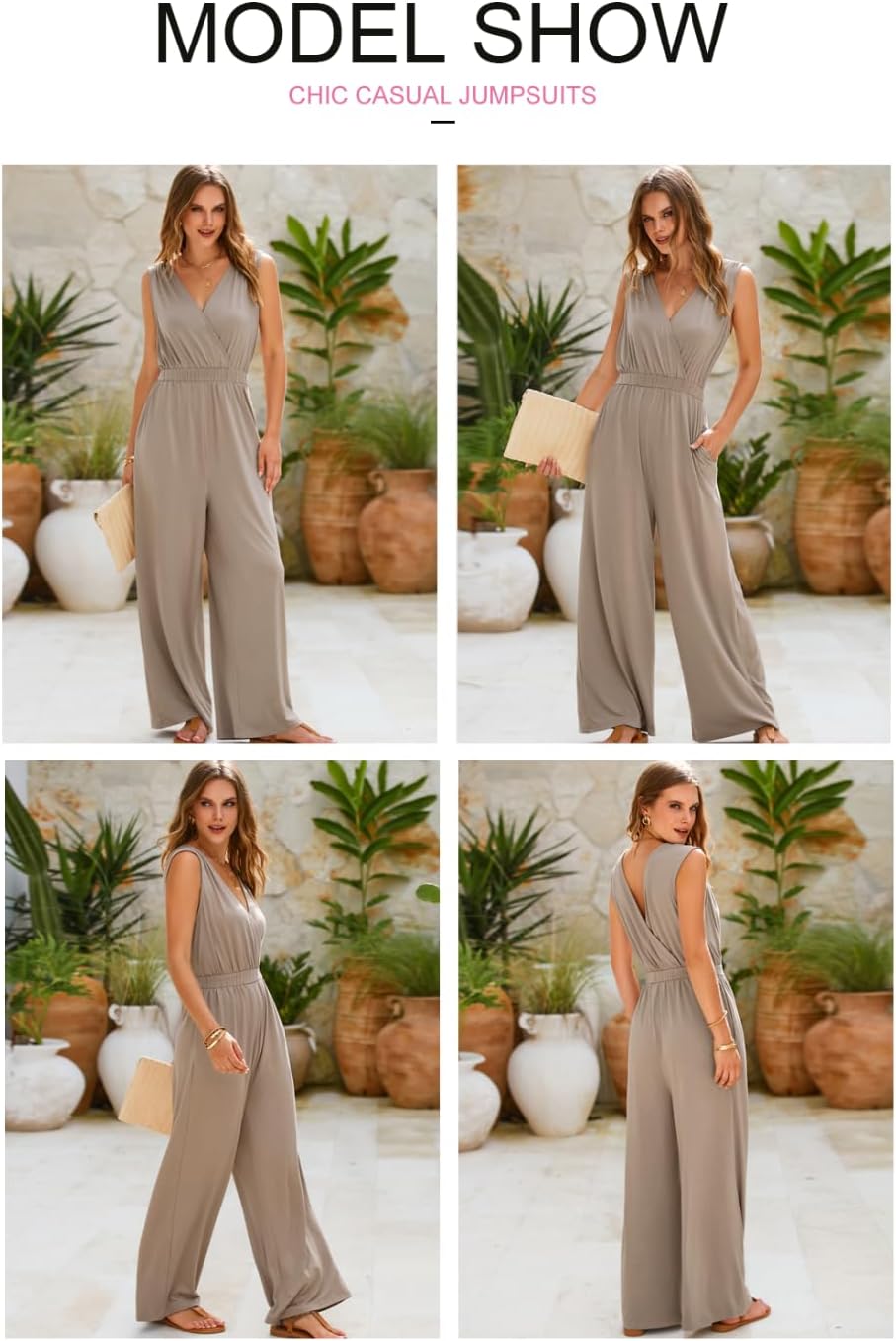 BLENCOT Women Casual Jumpsuits Sleeveless V Neck Pleated Wide Leg Overalls Fashion Summer Rompers - Image 7