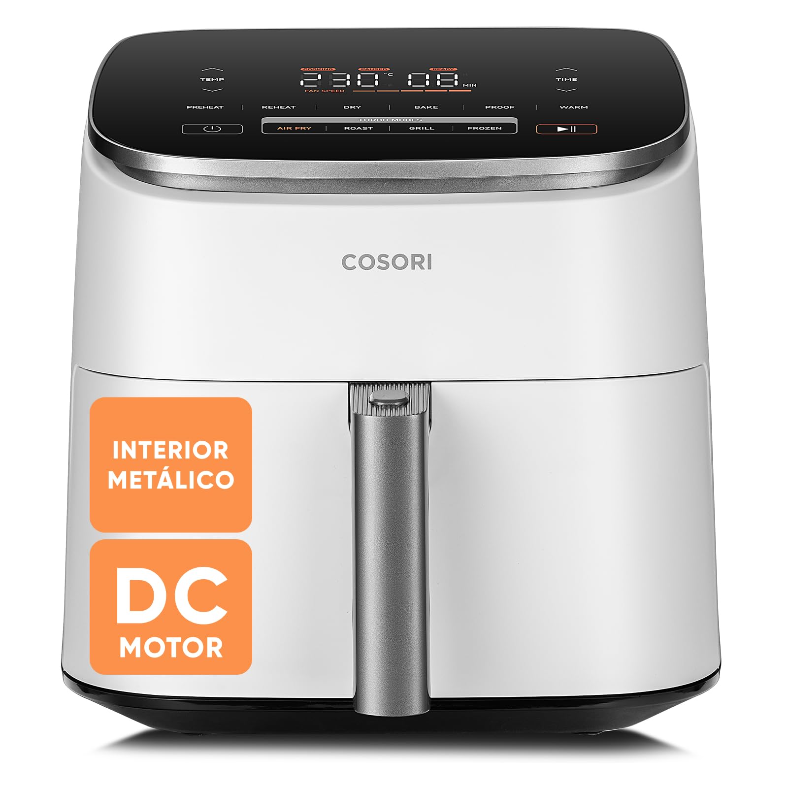 Cosori Air Fryer Turbo Blaze 6L, Freidora de Aire sin Aceite 9 en 1, Temporizador 1min–24H, 30°C–230°C, Airfryer con Motor DC Silencioso, Recetario Incluido, Apto para Lavavajillas, Blanca