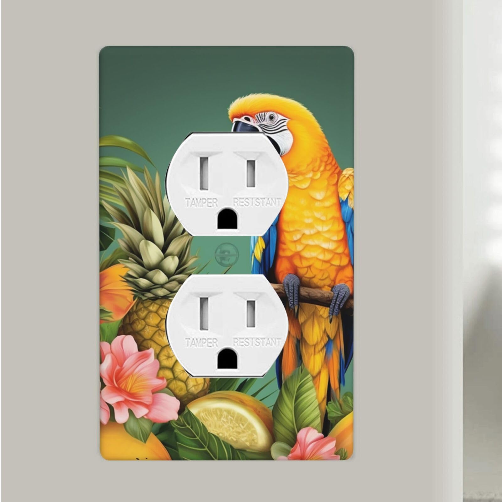 Summer Parrot Pineapple Bird Duplex Receptacle Outlet Covers, 1-Gang Standard Size Wall Plates Unbreakable Polycarbonate Electrical Switchplate Cover Faceplate For Bathroom Kitchen Decor