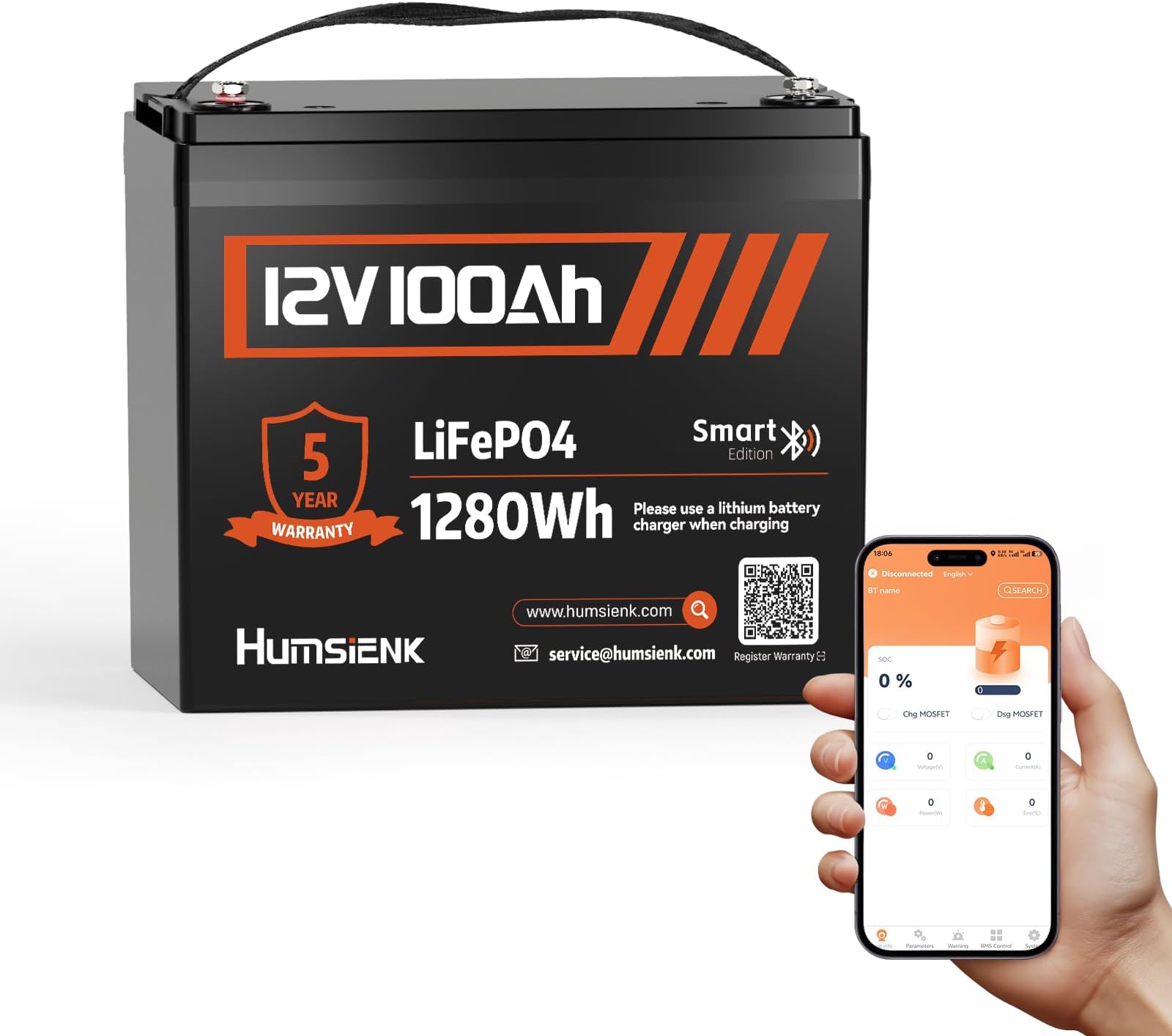 12V 100Ah LiFePO4 Lithium Battery Bluetooth, BCI Group 24, 15000+ Deep Cycle Battery, Built-in 100A BMS with Low-Temp Protection, Ideal for RV, Marine, Trolling Motors, Off Grid etc.