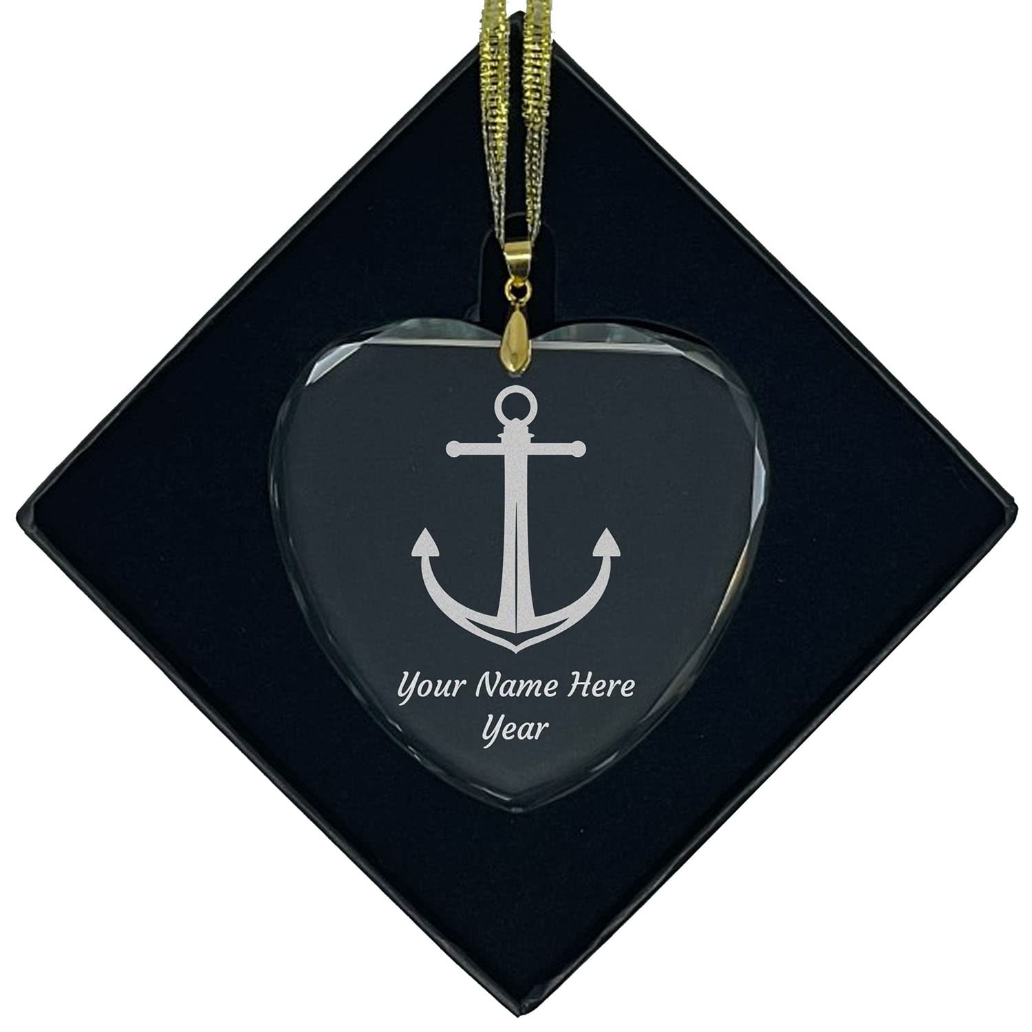 LaserGram Personalized Glass Christmas Ornament,Boat Anchor, Custom Laser Engraved Gift Idea (Heart Shape)