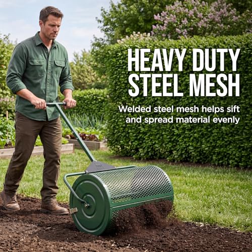 Image of Best Choice Products Compost Spreader, 24-Inch Peat Moss Spreader, Heavy-Duty Steel Lawn & Soil Spreader for Topdressing, Sand, Manure & Mulch, Adjustable T-Handle