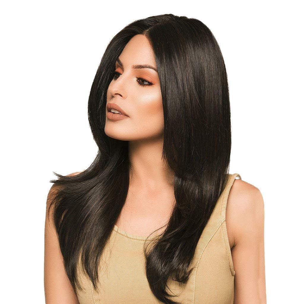ASSU Women’s Long Straight Synthetic Wig | Natural-Looking Dark Brown Full Head Wig with Middle Parting | Heat-Resistant & Lightweight | Includes Wig Cap
