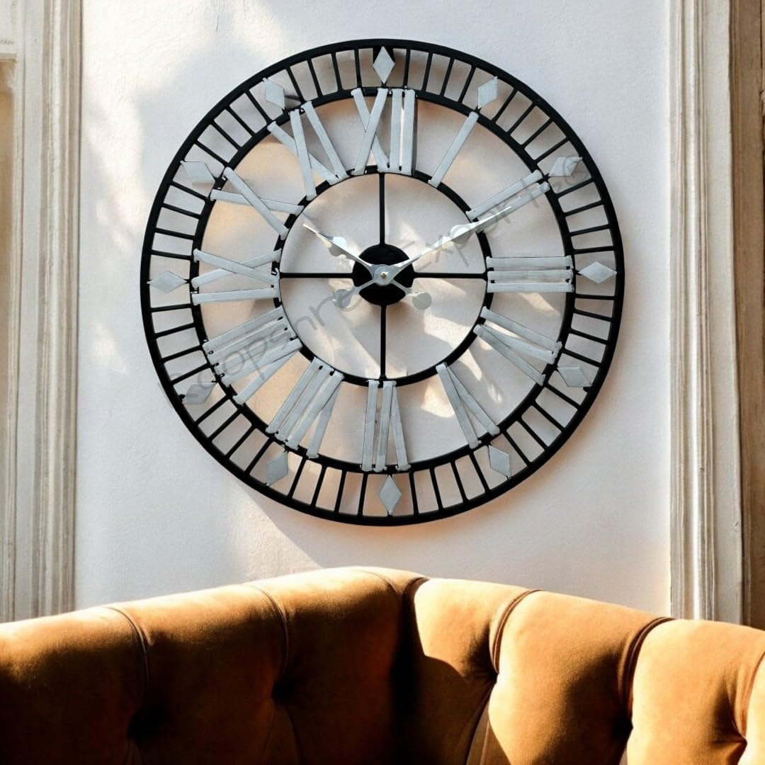 Vintage Clock Iron Black and Silver Colour Large Wall Clock Handcrafted for Living Room Home Office Decor/VC-9165-24