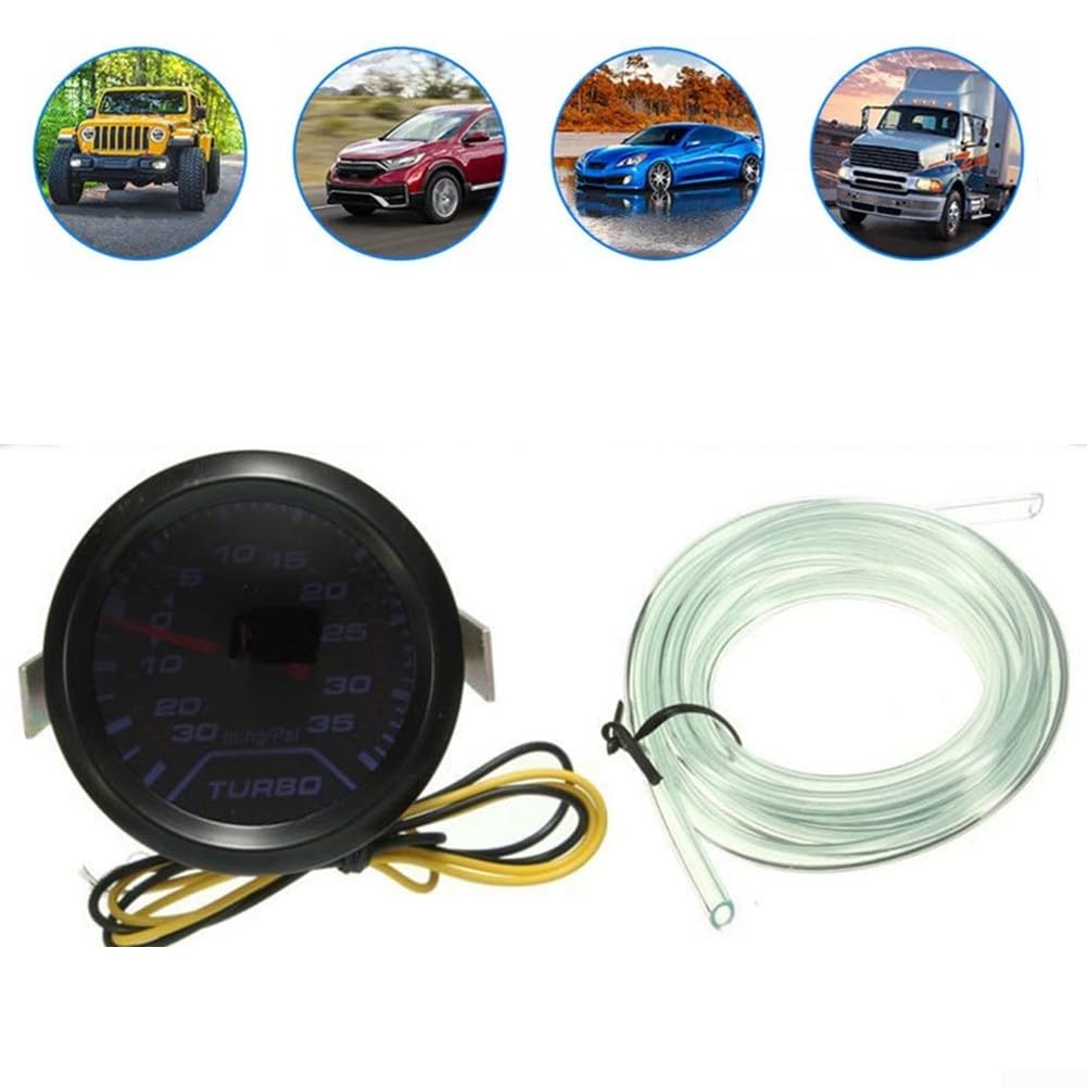 Manometro digitale Turbo Boost, 52 mm, misuratore di pressione Turbo Boost per auto, puntatore digitale 35 PSI con lente fumé e kit di installazione con ago illuminato